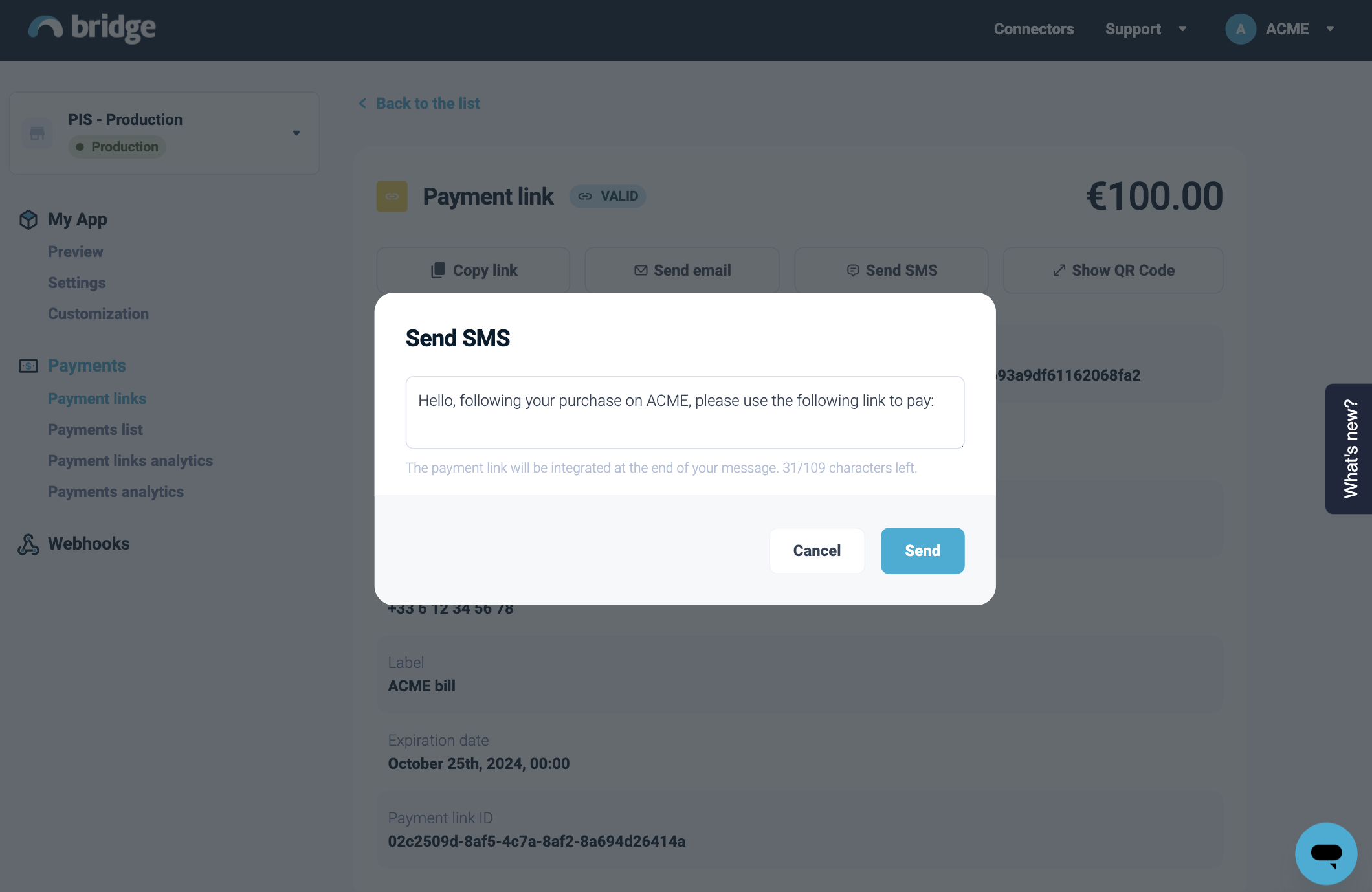 Sending your payment link by SMS