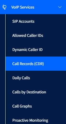 Screenshot of Call Records in the main menu