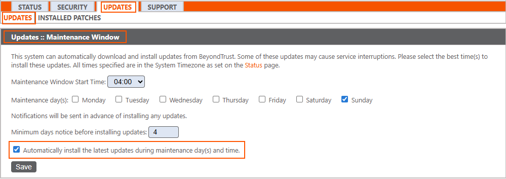 SRA update maintenance window