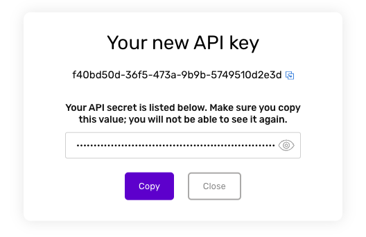 Retrieving your new Key & Secret Pair