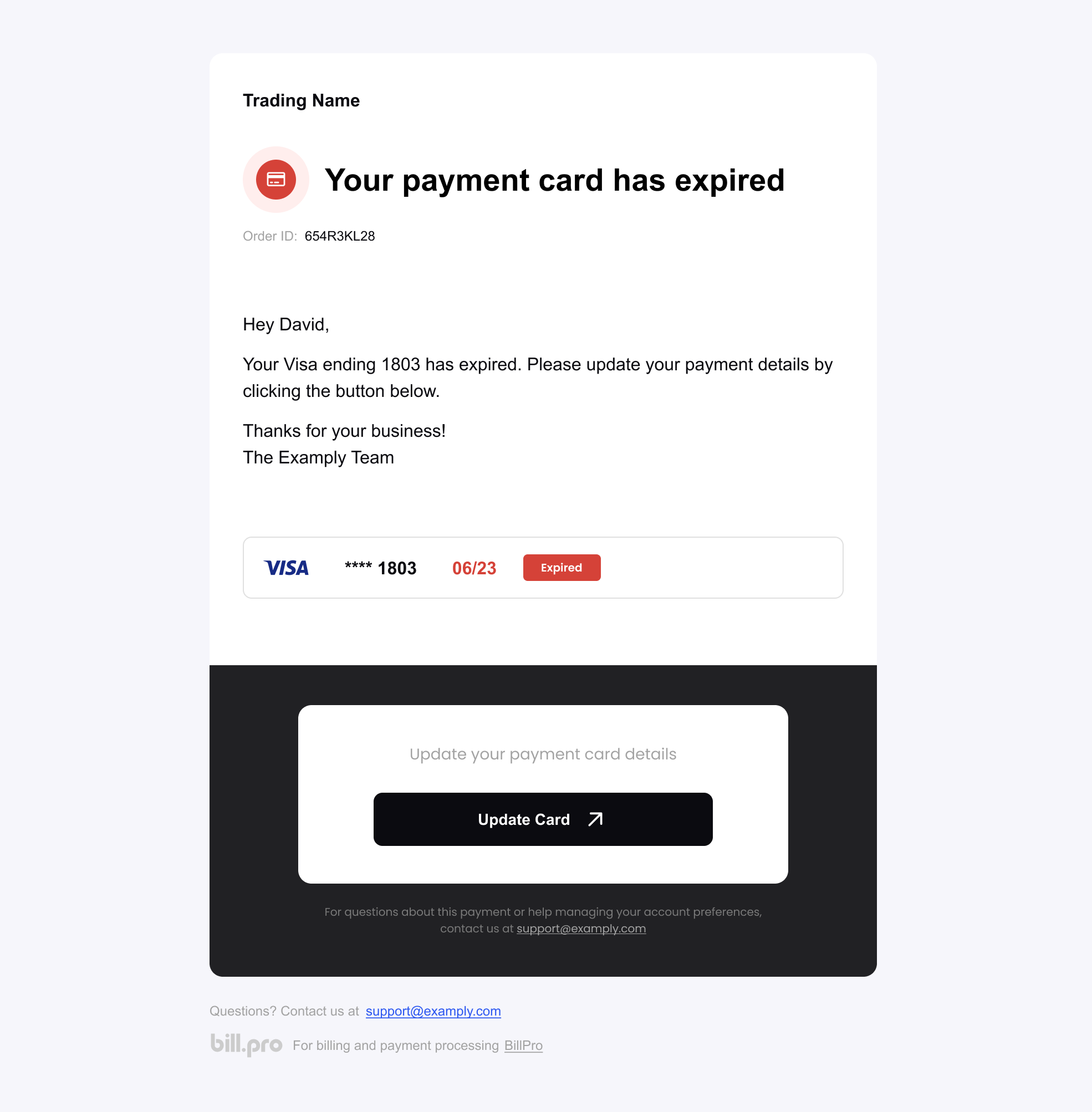 The card expired email