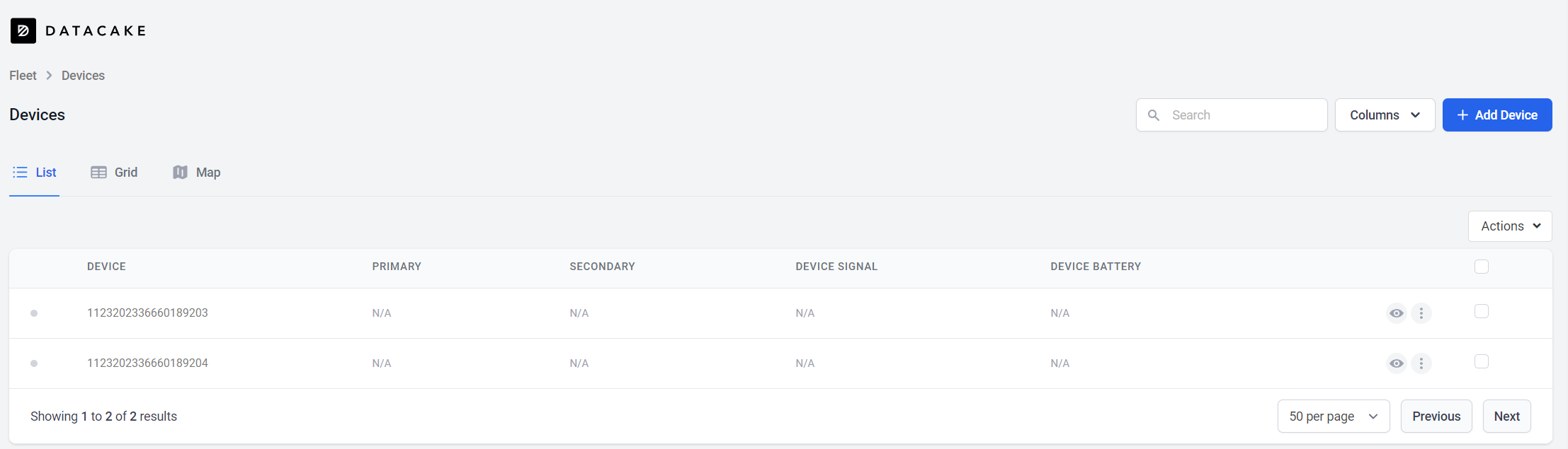 Device fleet in Datacake