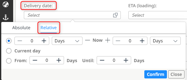 Relative date filter