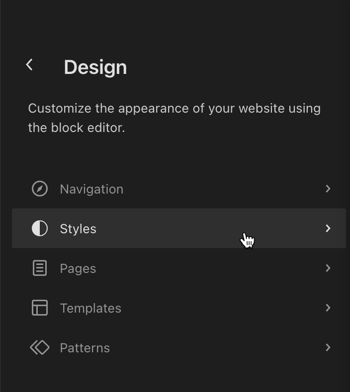 Styles option in the Wordpress editor