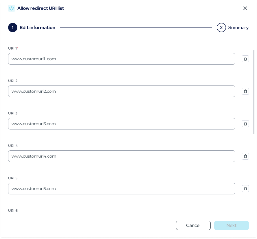 Edit Allow URI List Screen - Step 1