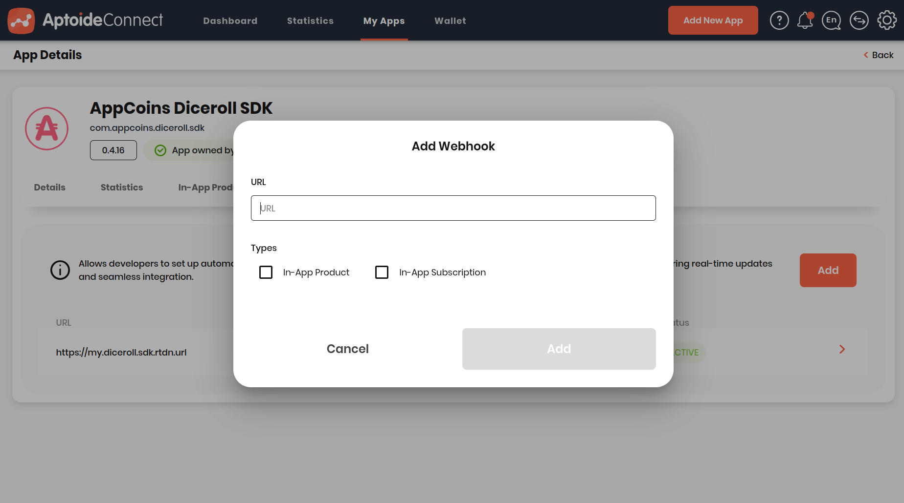 Fig. 2 - Registering of the RTDN URL