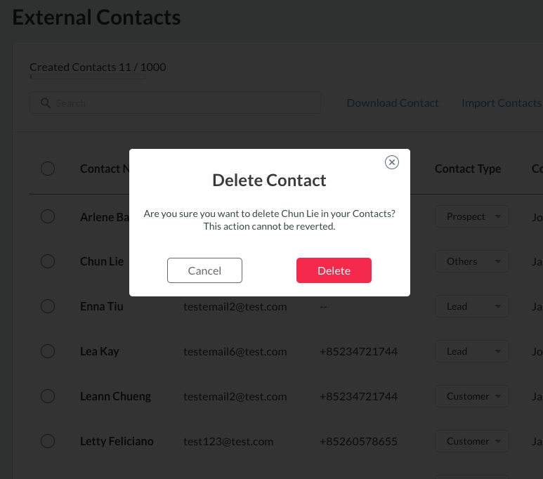 Delete a Contact Confirmation
