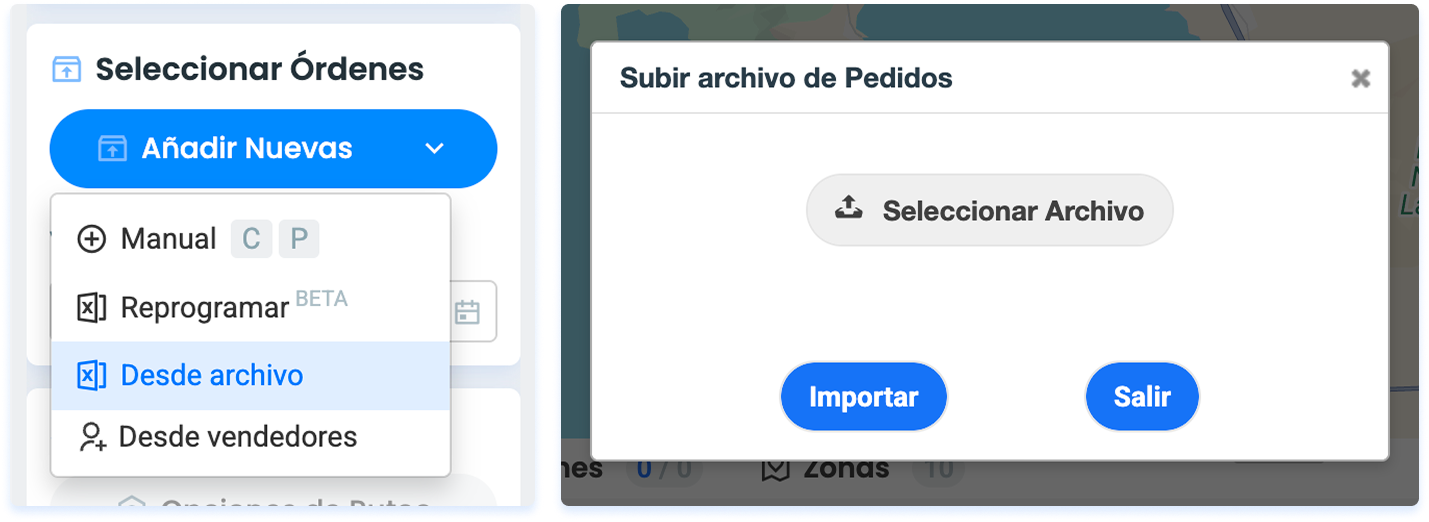 Planificar > Crear pedidos > Importar archivo