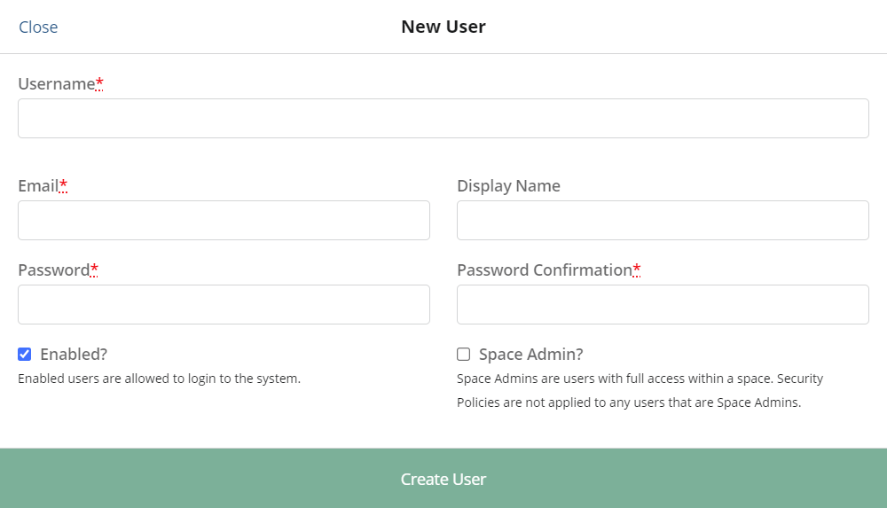 Specify the user credentials in the New User window