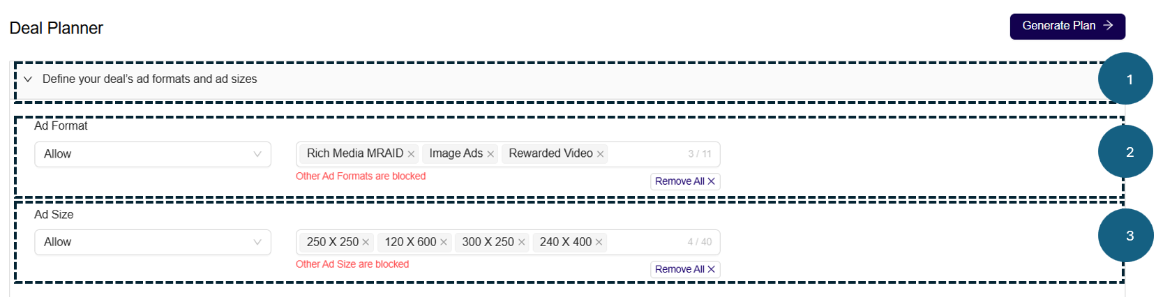 **Define your deal's ad formats and sizes**