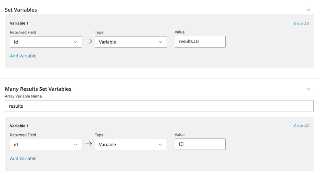 Look Up — Set Variables mapping record id into results (single and many results)
