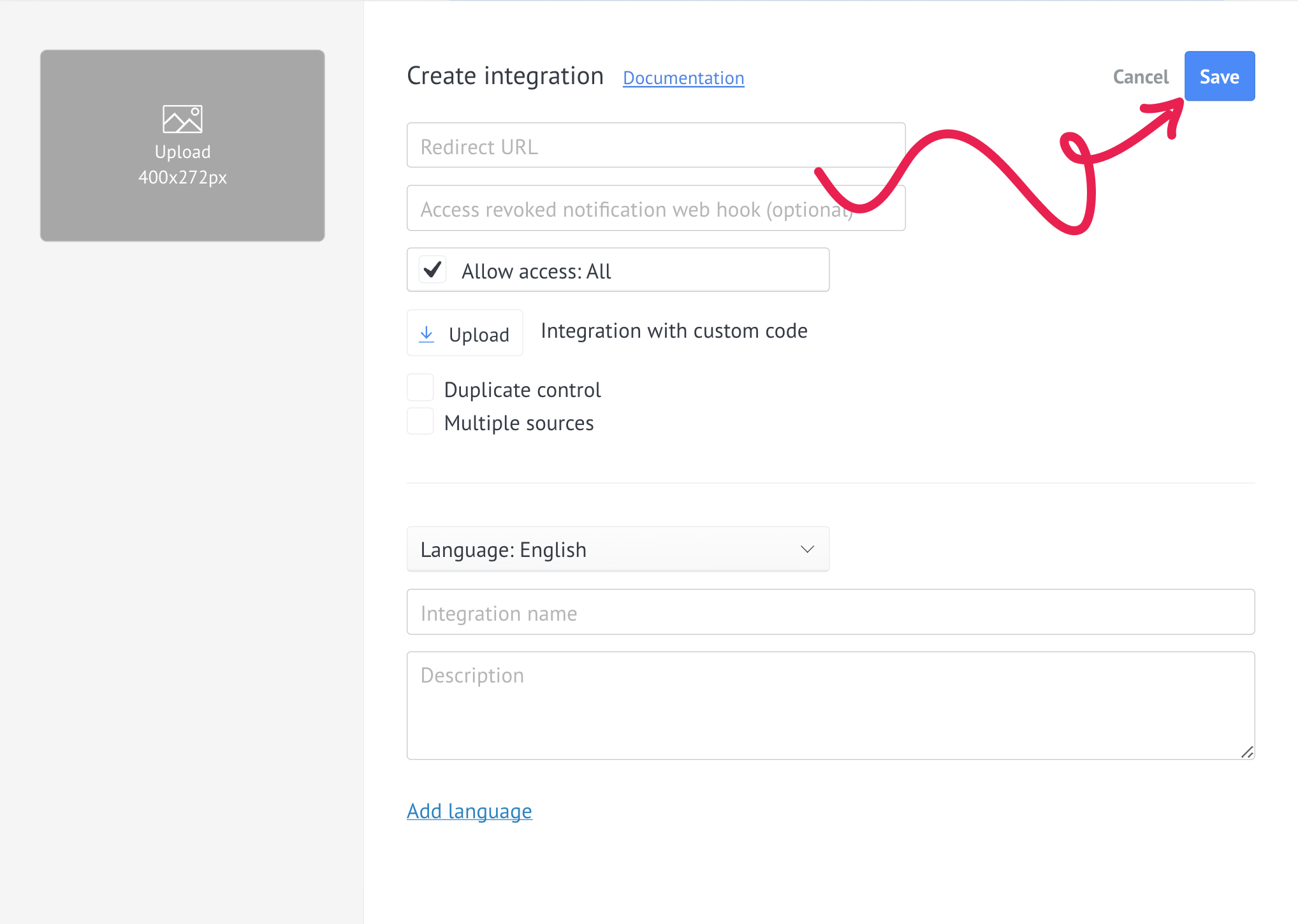 You can create a private integration with one click