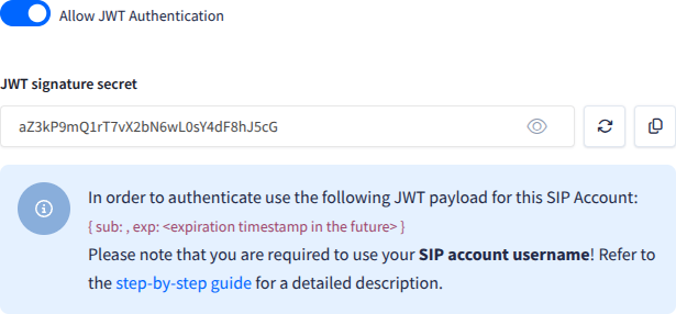 Screenshot of defining JWT signature secret