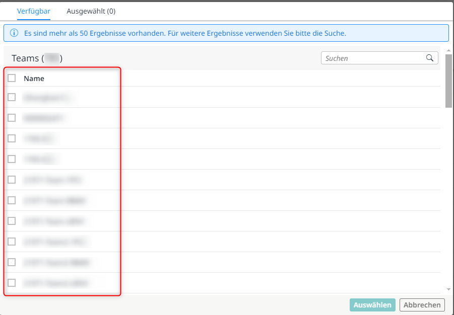 Gleichzeitige Auswahl mehrerer Teams zu einer Ressource