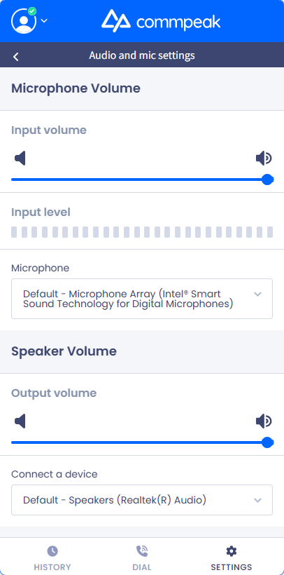 Screenshot of the Input and Output Volume options