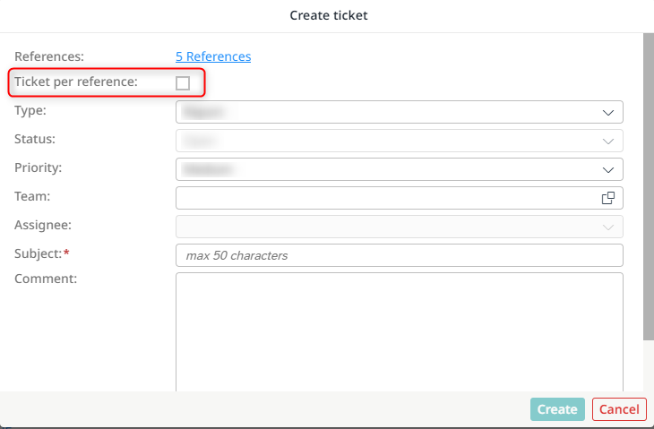 Possibility to select "Ticket per reference" to create a separate ticket with the same content each time