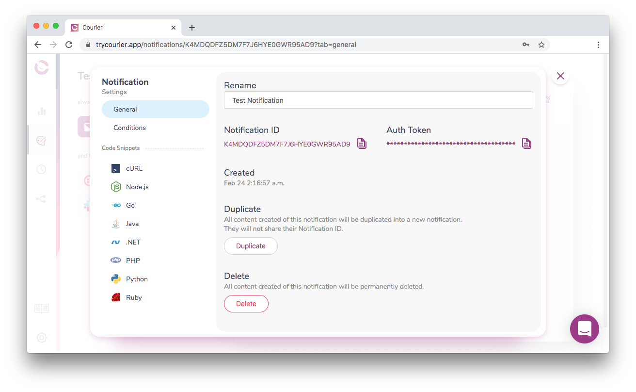 Notification in Detail View.png Courier Auth Token