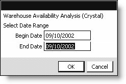 An example of a Select Date Range run time window from the Orders module