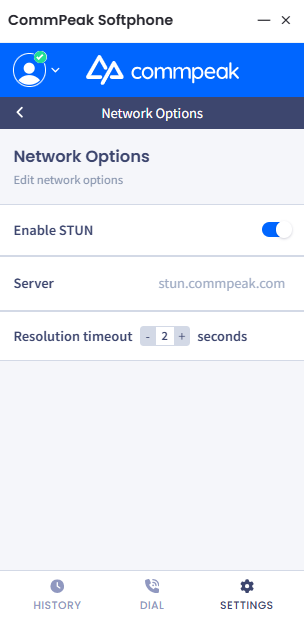 Screenshot of the Network Options