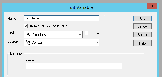 The image above illustrates the proper way to set up variables for user input.