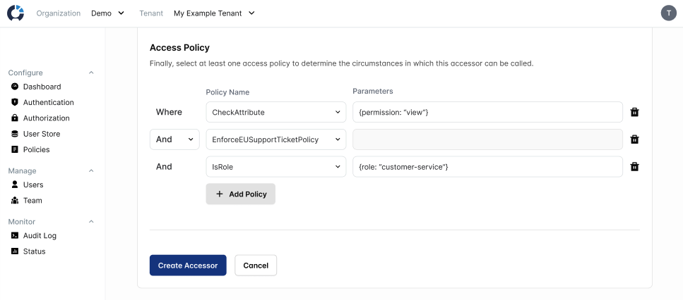 The access policy controls whether the  can retrieve data for each target user record, and filters the records in the response accordingly