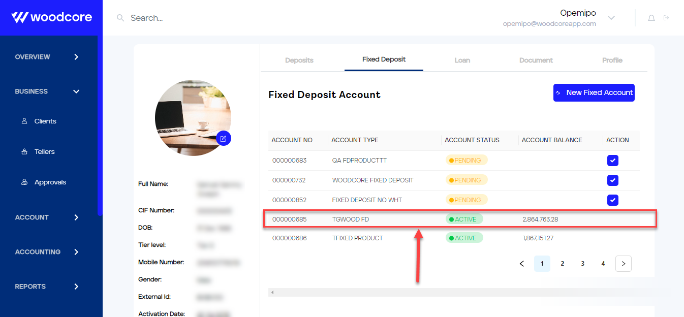 Select Active FD account