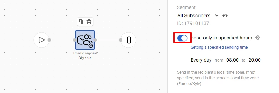 Common block parameters: Message, Segment, Send only in specified hours