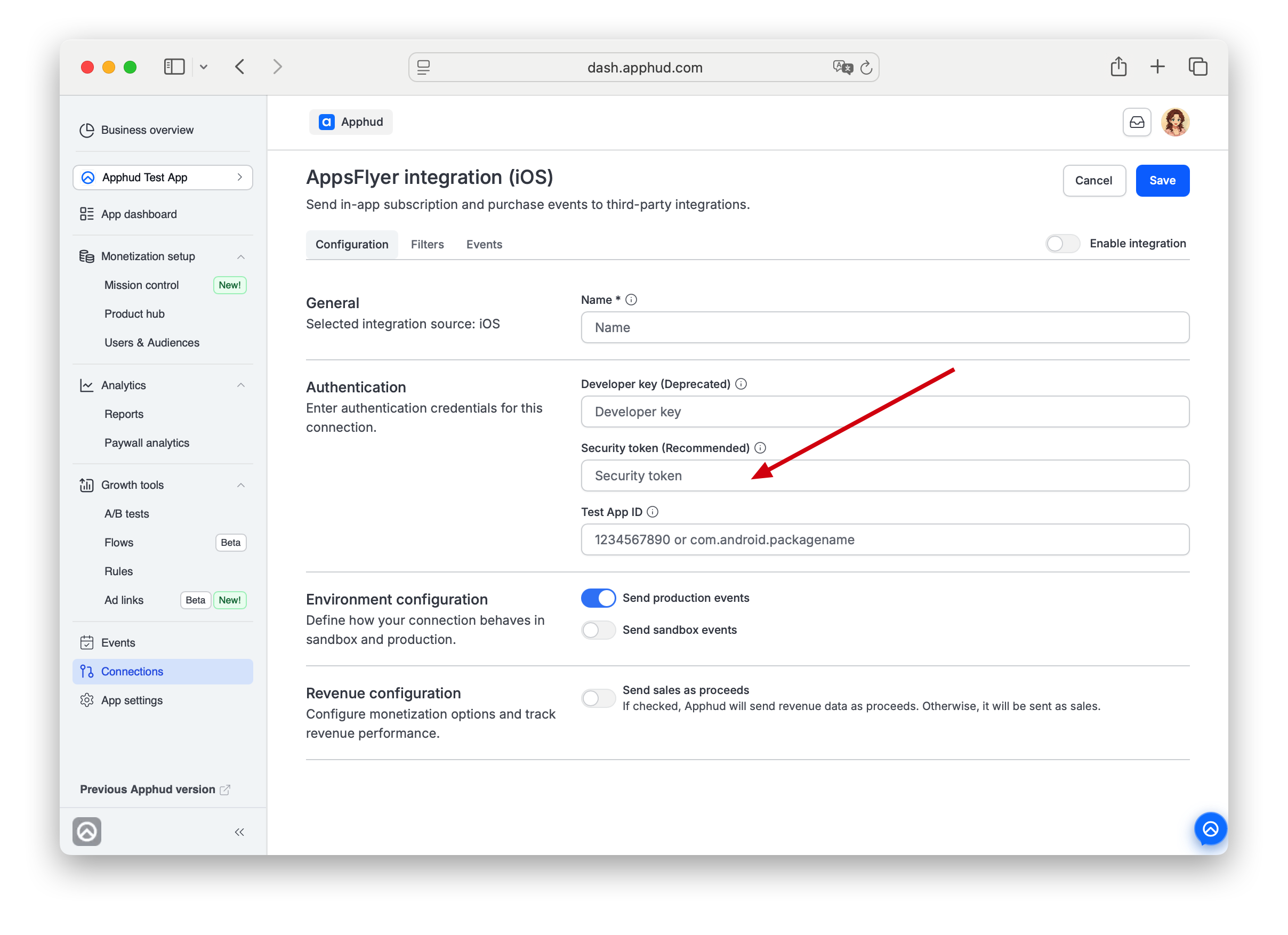 Appsflyer - Add new Connection (Authentication tab)