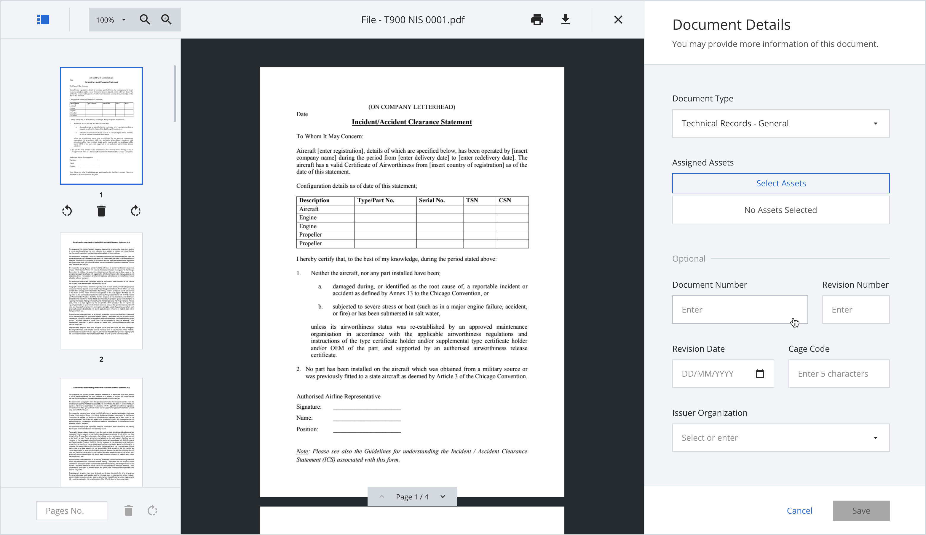 Fill in document details