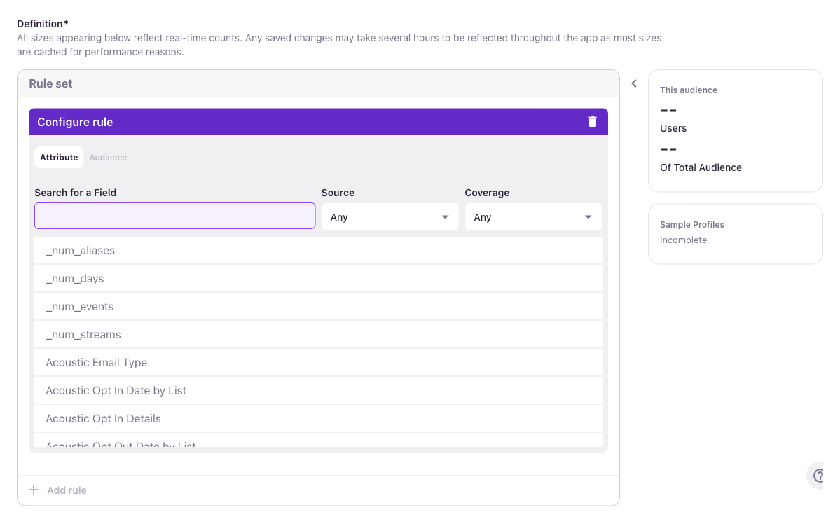 Attribute tab with field list