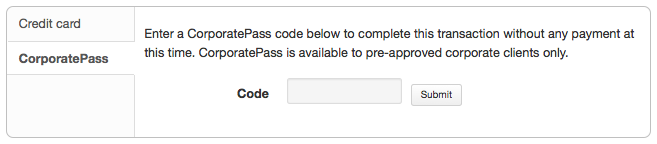 Using a CorporatePass code to complete an online enrolment without the need of a payment at that time