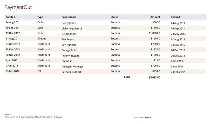 Figure 328. A "Payment Out" Report