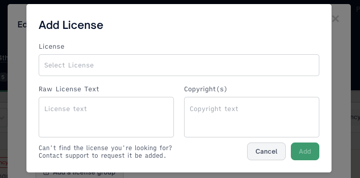 Note that you can additionally include Copyrights and Raw License Text