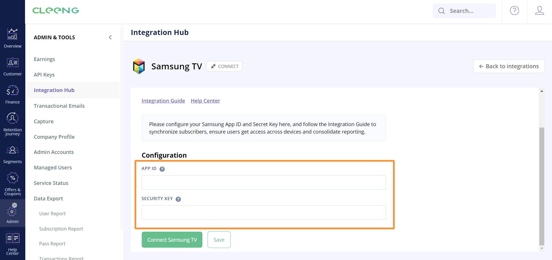 Cleeng Dashboard - Connecting Samsung TV