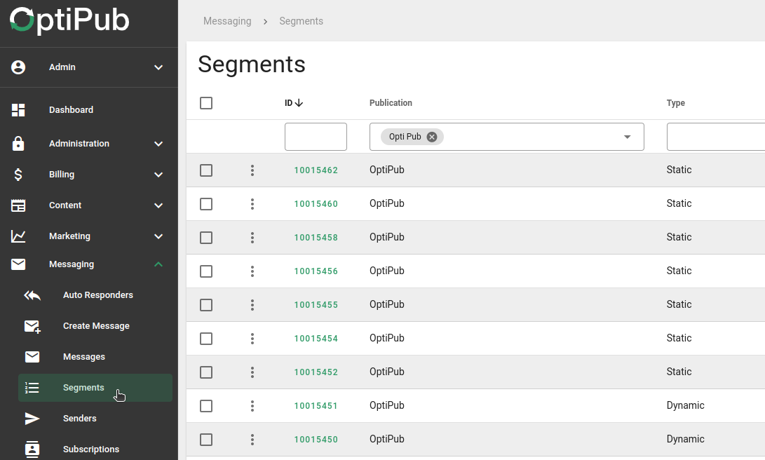 The Segments page.