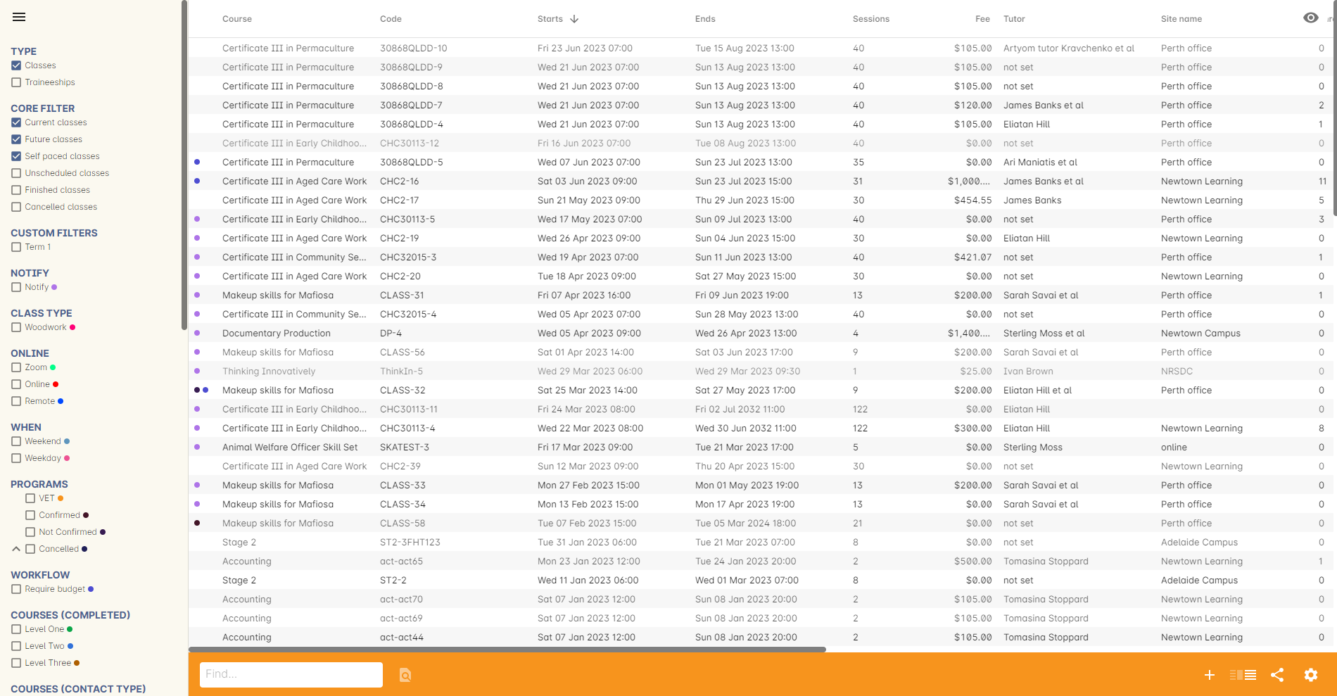 Figure 110. The full class list view