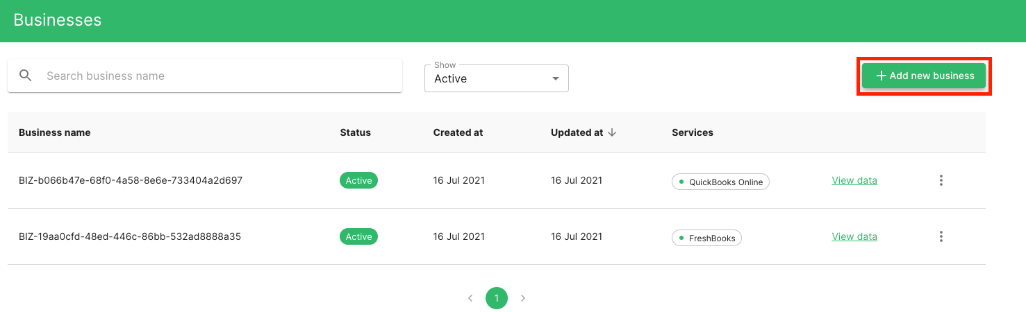 Dashboard - Businesses List.png Railz Dashboard - Businesses. Click to Expand.