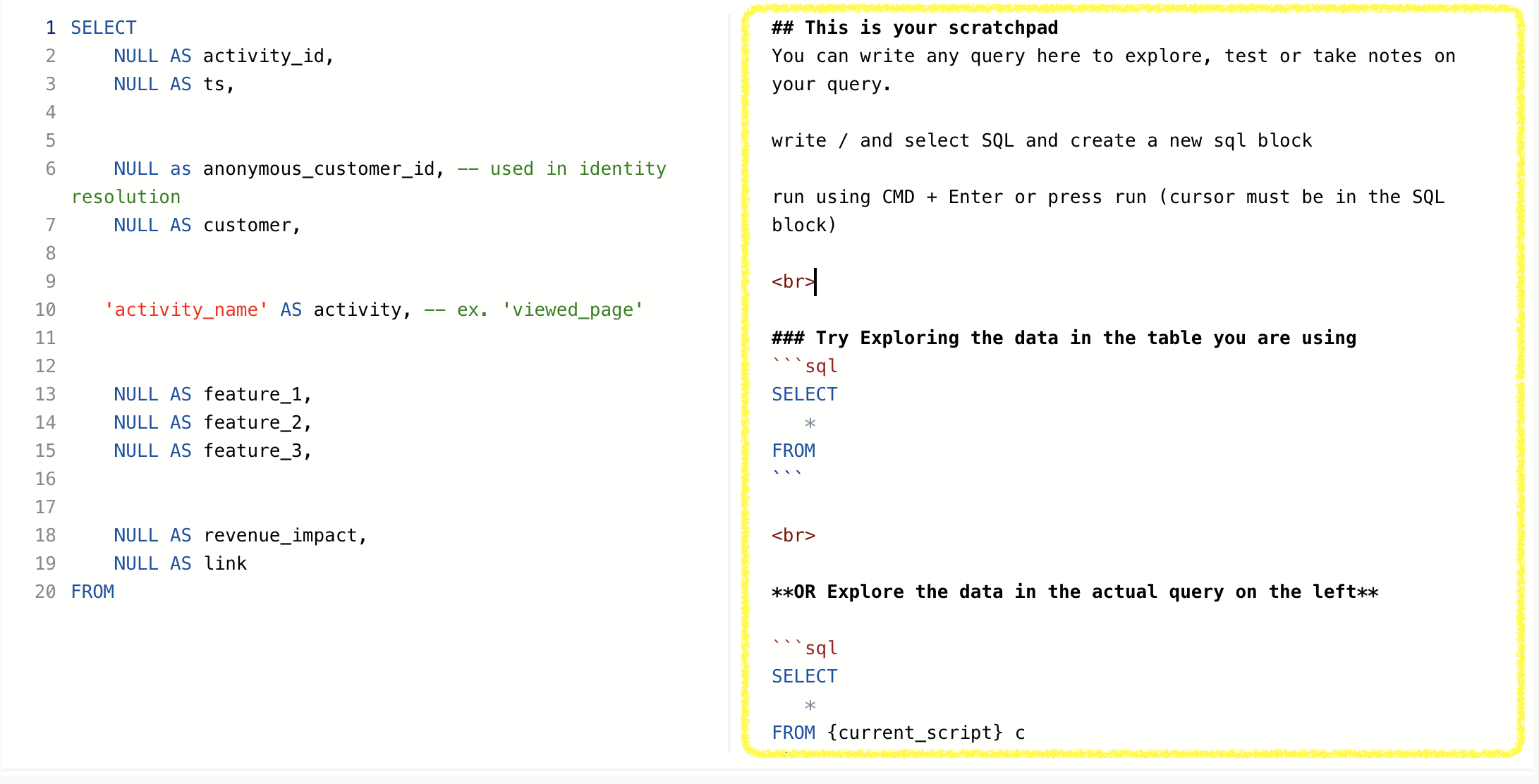 Scratchpad SQL for an Activity Transformation