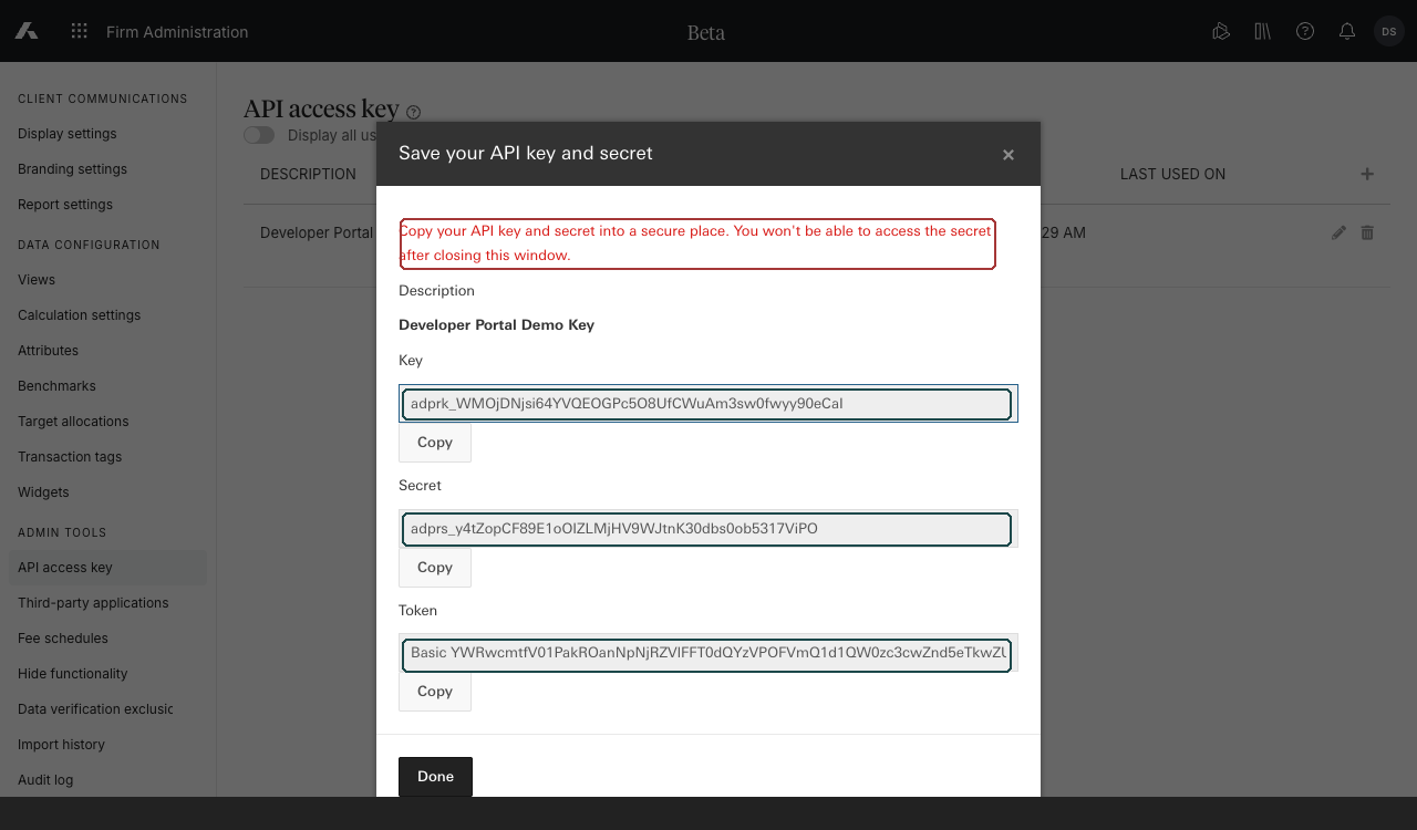 Save API Key and Secret