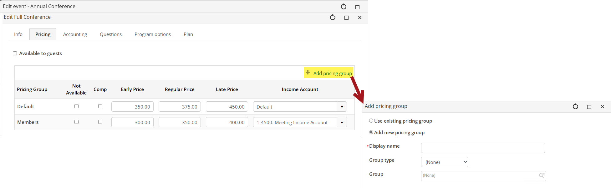 Add pricing group
