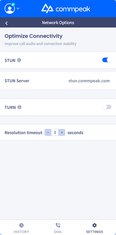 Screenshot of Screenshot of enabling STUN protocol settings