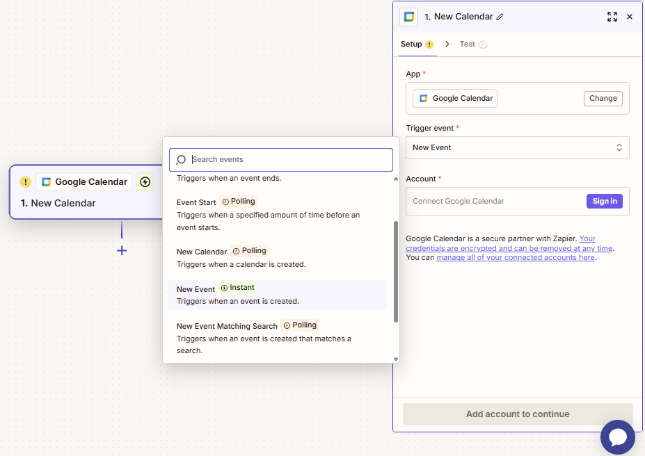 Screenshot of the screen with setting up trigger