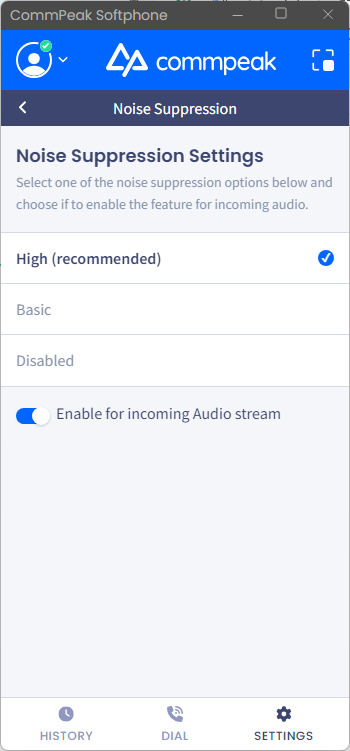 Screenshot of the Noise Suppression options