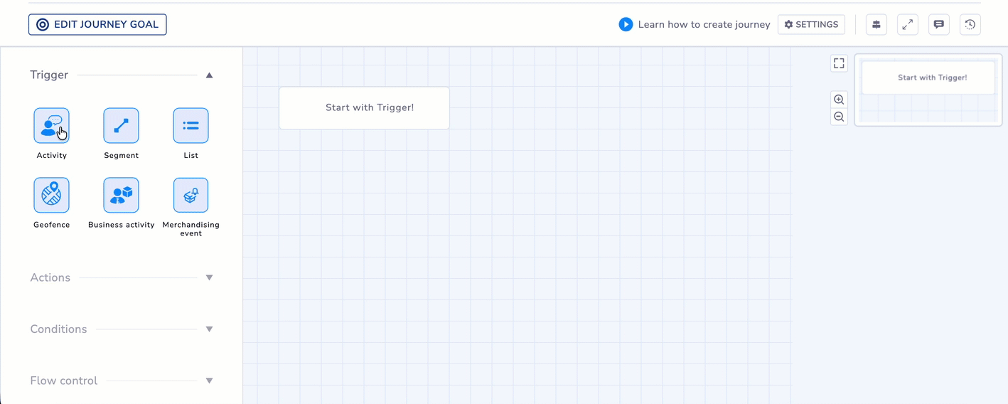 Drag and drop Activity Trigger on Journey Builder Canvas