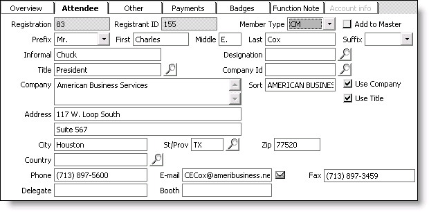 From Events, select Register a customer, and select the Attendee tab