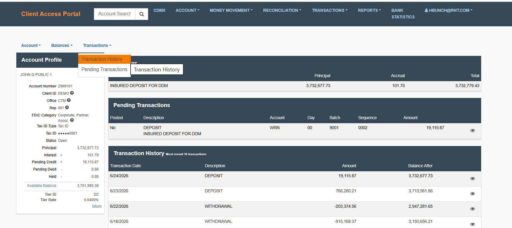Select Transaction History