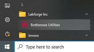 A view of the Bottlenose Utilities from Microsoft™ Windows® Start Menu