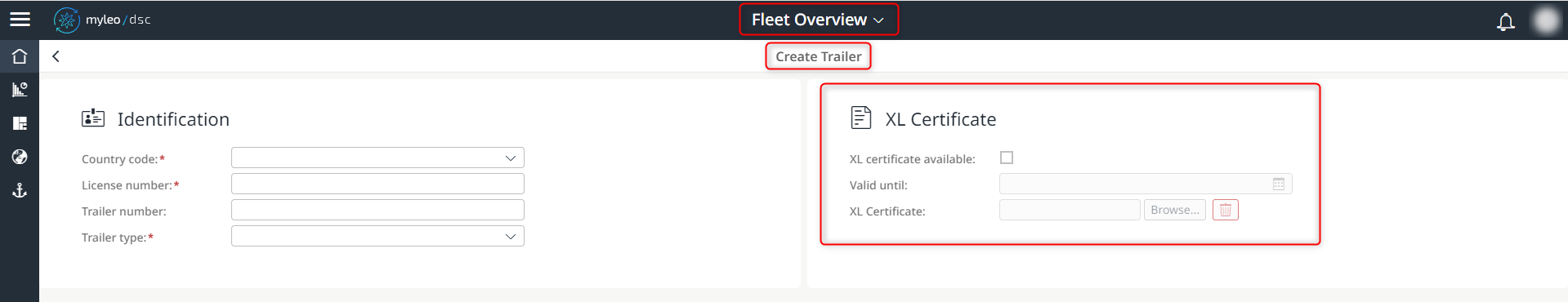 Create a trailer with associated XL certificate