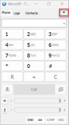 Screenshot of the MicroSIP application dialpad