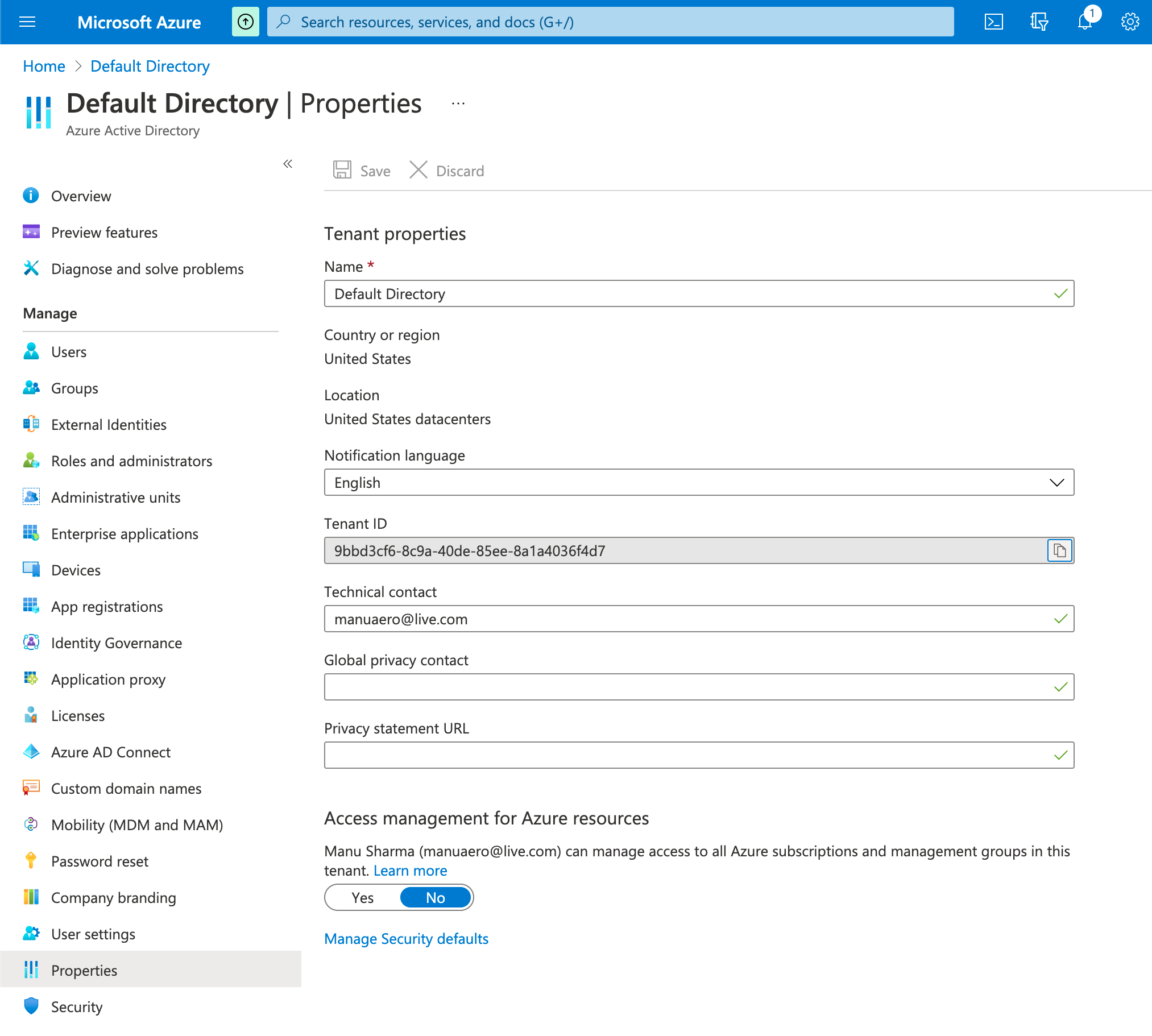 Copy Tenant ID from Azure Active Directory